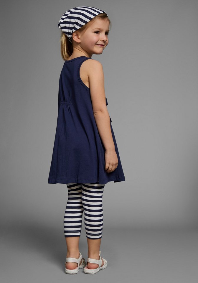 KIDSWORLD Kleid, Leggings & Haarband 3tlg. Set: Kleid, Capri und Haarband geringelt (Set, 3-tlg., 3) Capri und Haarband maritim geringelt – Bild 3 von 5