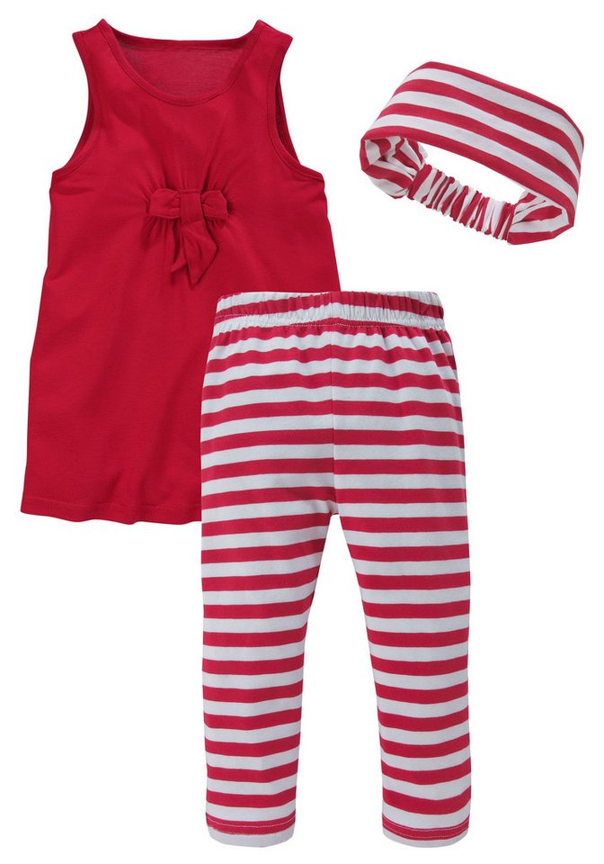 KIDSWORLD Kleid, Leggings & Haarband 3tlg. Set: Kleid, Capri und Haarband geringelt (Set, 3-tlg., 3) Capri und Haarband maritim geringelt – Bild 2 von 5