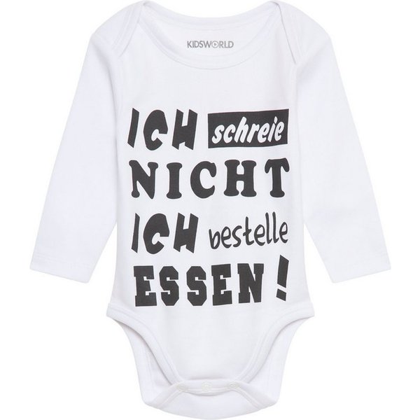 KIDSWORLD Langarmbody Ich schreie nicht, ich bestelle Essen aus Bio-Baumwolle