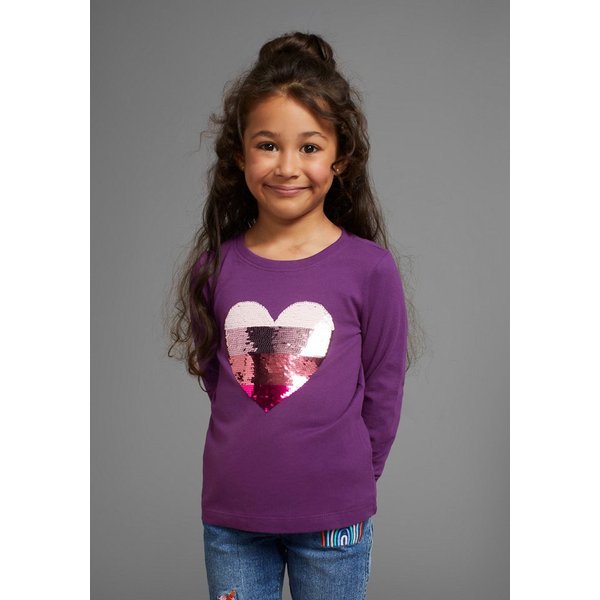 KIDSWORLD Langarmshirt, mit Paillettenherz zum Wenden Langarm, Basic-Passform, mit glitzernden Pailletten