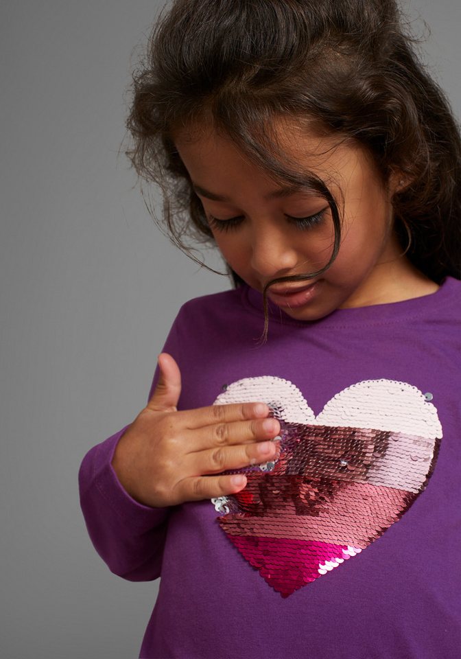 KIDSWORLD Langarmshirt, mit Paillettenherz zum Wenden Langarm, Basic-Passform, mit glitzernden Pailletten – Bild 3 von 5