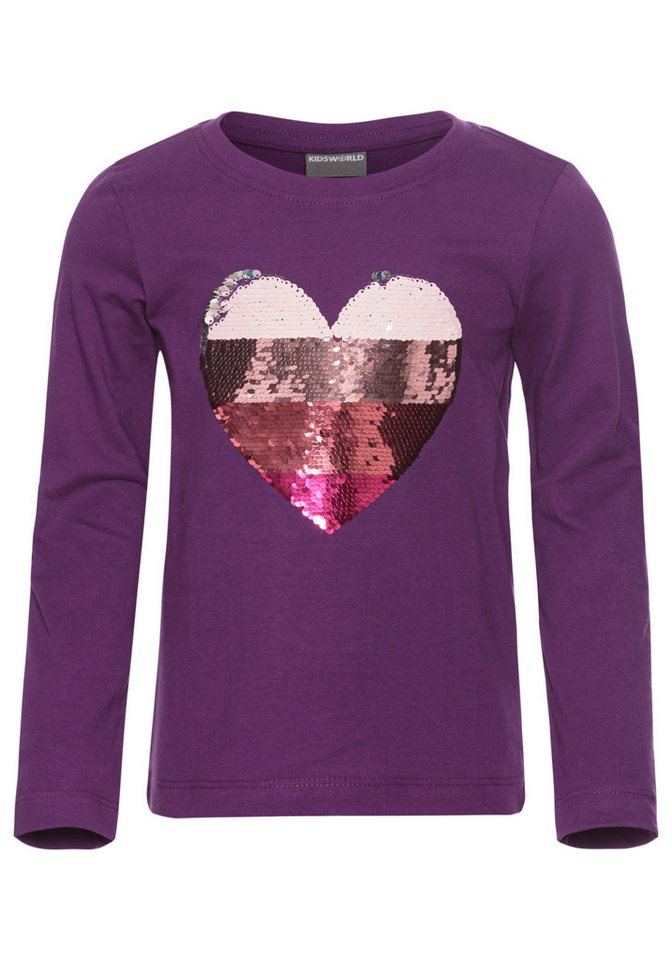 KIDSWORLD Langarmshirt, mit Paillettenherz zum Wenden Langarm, Basic-Passform, mit glitzernden Pailletten – Bild 5 von 5