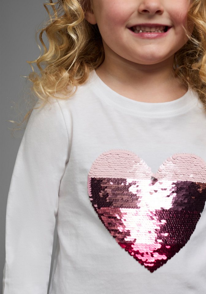 KIDSWORLD Langarmshirt, mit Paillettenherz zum Wenden Langarm, Basic-Passform, mit glitzernden Pailletten – Bild 3 von 5