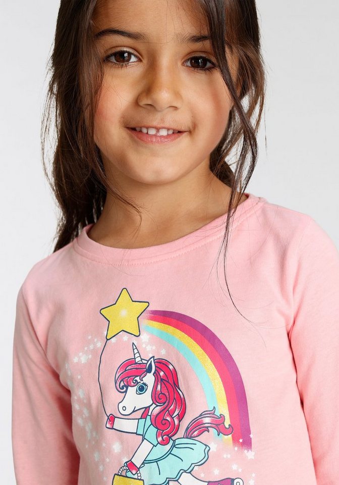 KIDSWORLD Langarmshirt Einhorn auf Rollschuhen Langarm, Basic-Passform, mit stylischem Druck und Glitzerdruck – Bild 3 von 5