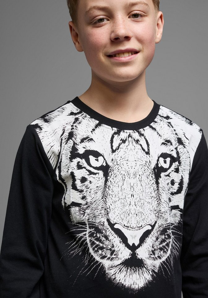 KIDSWORLD Langarmshirt WHITE TIGER Basic Passform, stylischer Druck, Rundhalsausschnitt – Bild 2 von 5