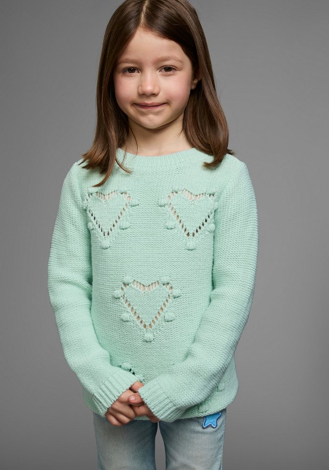 KIDSWORLD Strickpullover Pulli für kleine Mädchen gestricktem Herzchenmuster – Bild 2 von 5