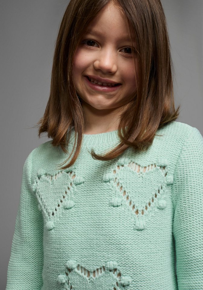 KIDSWORLD Strickpullover Pulli für kleine Mädchen gestricktem Herzchenmuster – Bild 4 von 5