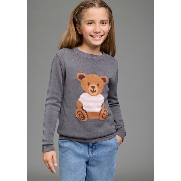 KIDSWORLD Strickpullover Pullover mit Bär-Design aufwendiger Jaccquardpulli aus Baumwolle, hüftlange Passform