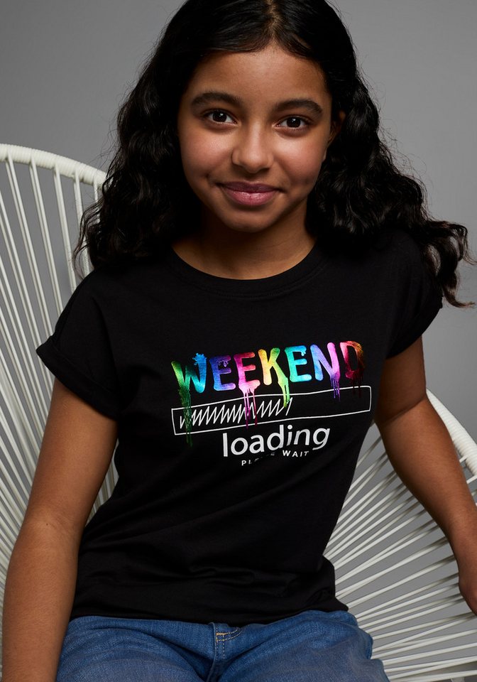 KIDSWORLD T-Shirt WEEKEND loading...please wait Kurzarm, weite Passform, bedruckte Optik, Rundhalsausschnitt – Bild 2 von 5