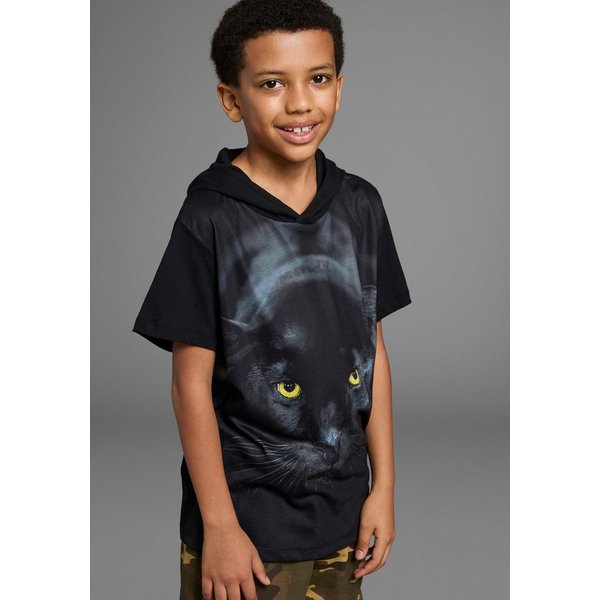 KIDSWORLD T-Shirt, Kapuzen-T-Shirt mit Fotoprint: PANTHER Kurzarm, modische Passform, mit stylischem Druck