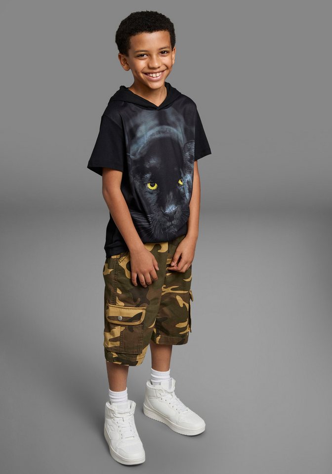 KIDSWORLD T-Shirt, Kapuzen-T-Shirt mit Fotoprint: PANTHER Kurzarm, modische Passform, mit stylischem Druck – Bild 4 von 5
