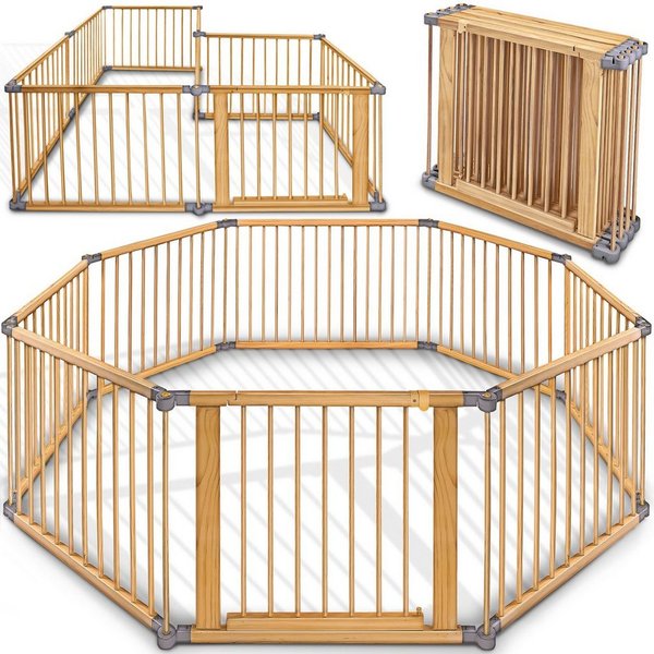 KIDUKU Laufgitter 7,2 Meter Laufstall XXL klappbar inkl. Tür, bestehend aus 8 Elementen (mit doppelter Sicherung für Kinder Krabbelgitter), Absperrgitter indivi
