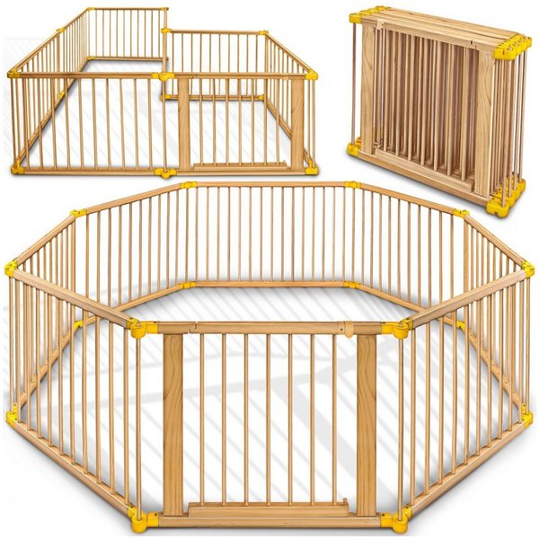 KIDUKU Laufgitter 7,2 Meter Laufstall XXL klappbar inkl. Tür, bestehend aus 8 Elementen (mit doppelter Sicherung für Kinder Krabbelgitter), Absperrgitter indivi