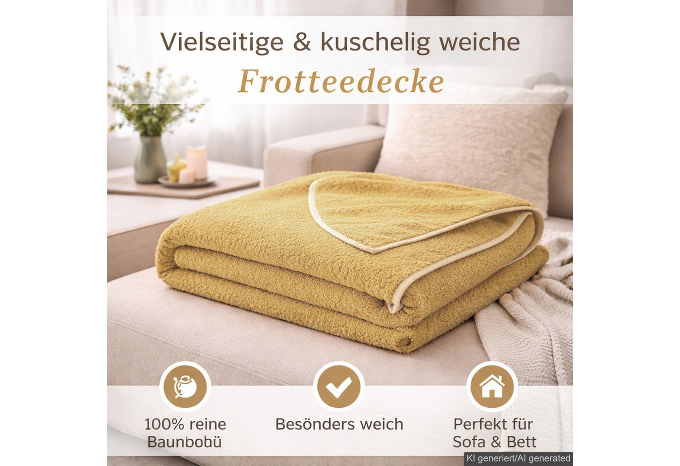 Wohndecke Frotteedecke, KiGATEX, 100% Baumwollfrottee, 150 x 200 cm – Bild 4 von 5