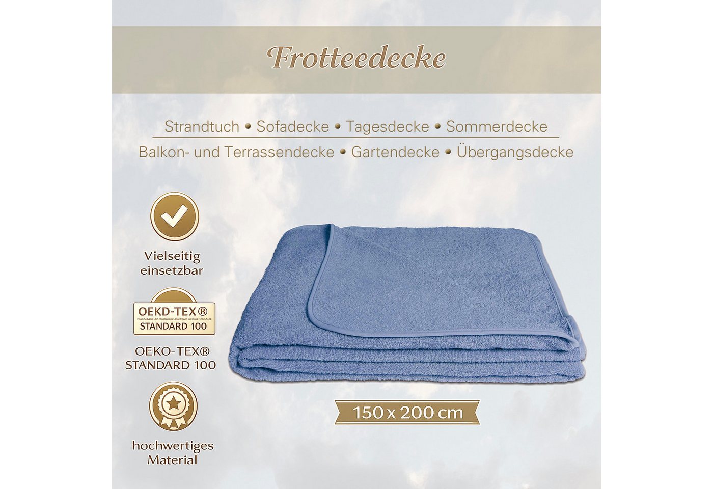 Wohndecke Frotteedecke, KiGATEX, 100% Baumwollfrottee, 150 x 200 cm – Bild 2 von 5