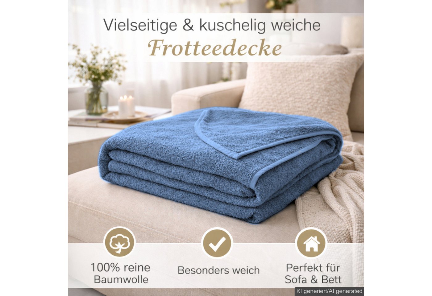 Wohndecke Frotteedecke, KiGATEX, 100% Baumwollfrottee, 150 x 200 cm – Bild 4 von 5