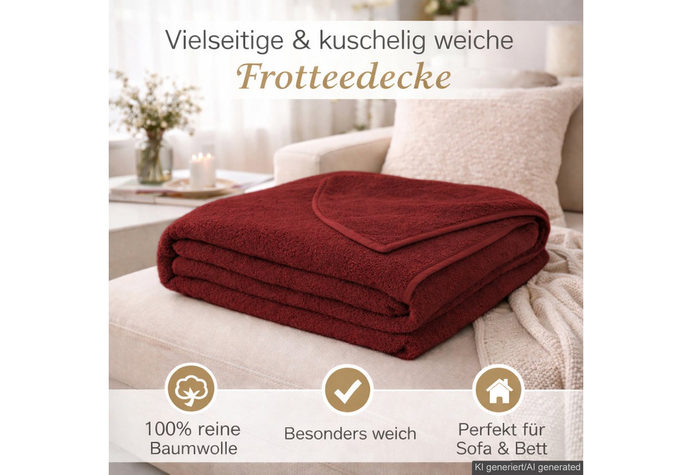 Wohndecke Frotteedecke, KiGATEX, 100% Baumwollfrottee, 150 x 200 cm – Bild 4 von 5