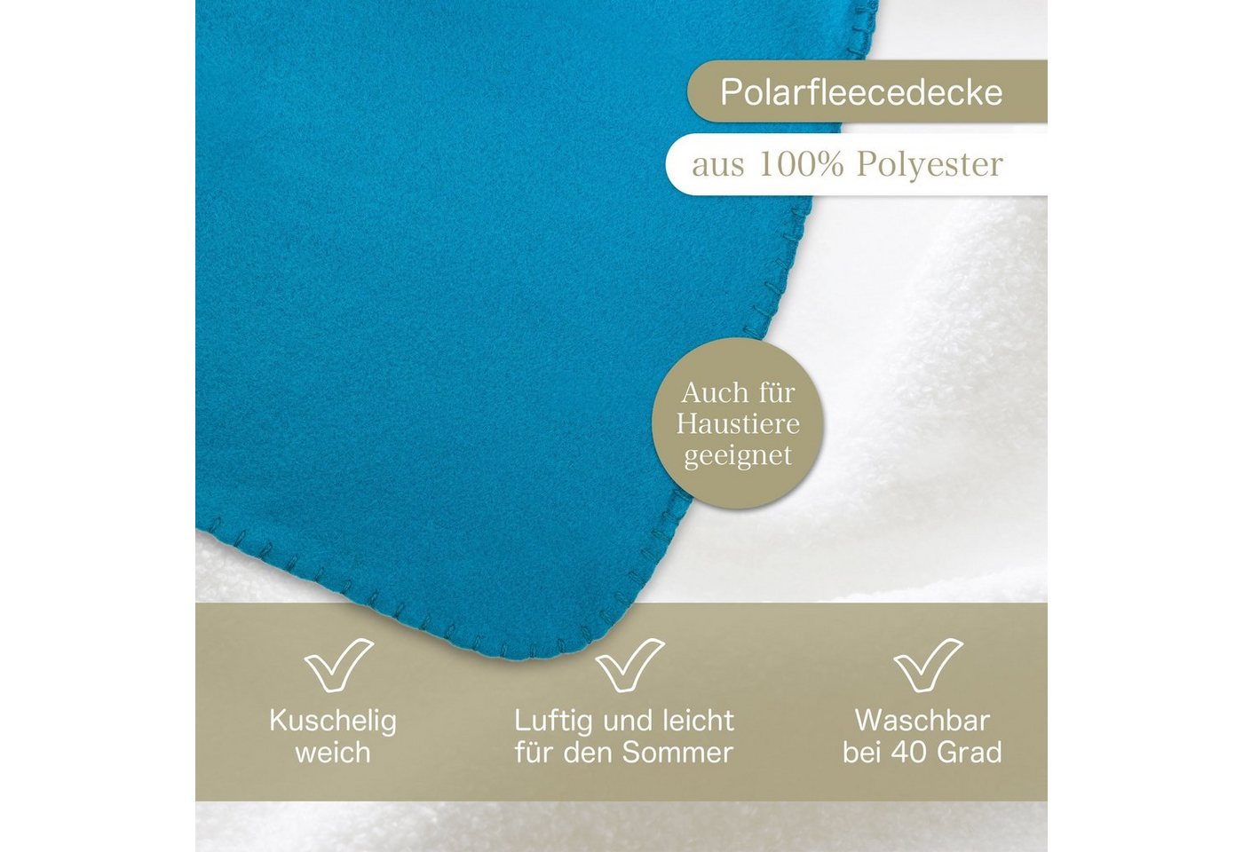 Wohndecke Polar-Fleece mit Antipilling, ca. 420g, 130x160 cm, KiGATEX, Ziersticheinfassung – Bild 2 von 5