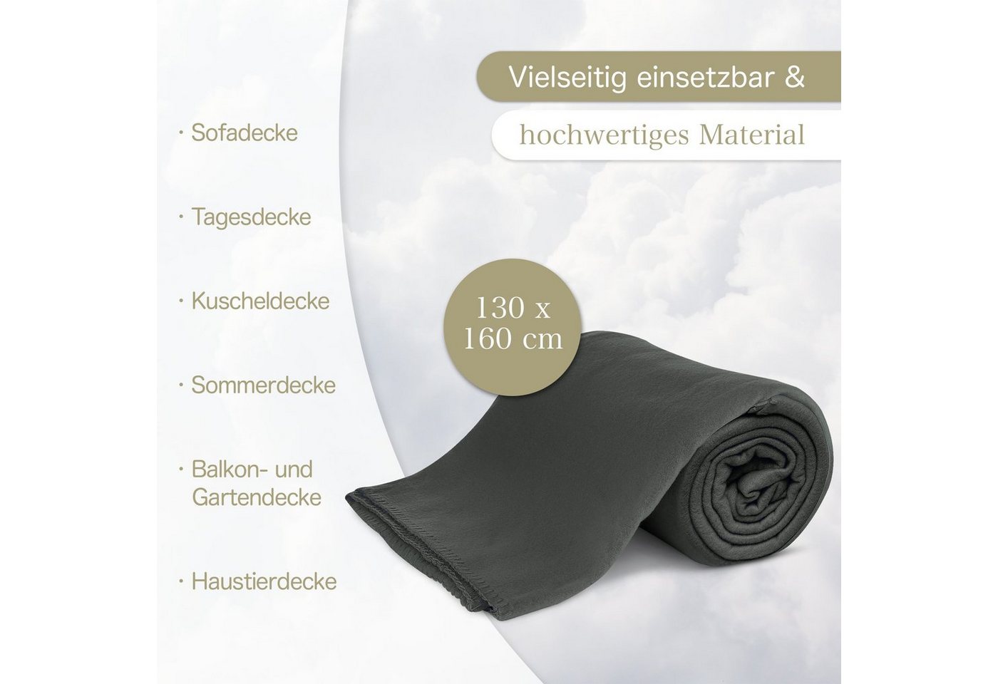 Wohndecke Polar-Fleece mit Antipilling, ca. 420g, 130x160 cm, KiGATEX, Ziersticheinfassung – Bild 5 von 5