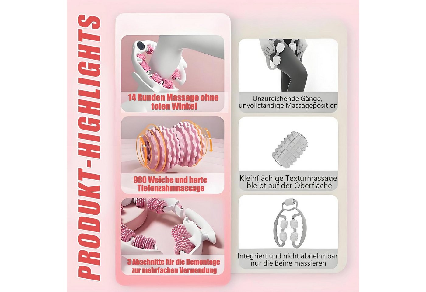 Kikcrrou Massagegerät Cellulite Massagegerät Massageroller manuell abnehmbar, Manuelles Massagegerät mit Rollen für Ganzkörperanwendung, 1-teiliges manuelles Ma – Bild 3 von 5