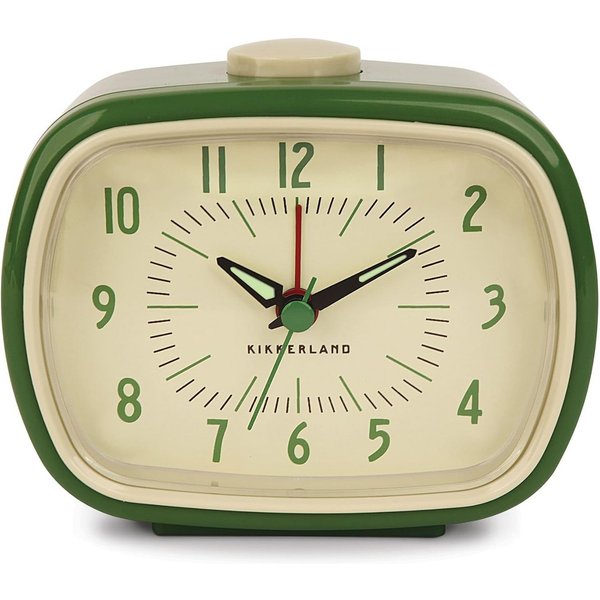 Kikkerland Quarzwecker Retro Oldscool Wecker Analog, leises Ticken, Wecker ohne Ticken, Analoger Plaste Wecker ohne Strahlung, Retro Alarm Clock Grün