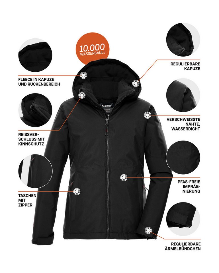 Killtec Funktionsjacke KOW 217 GRLS JCKT Wind- und wasserdichte Kinderjacke mit Fleece und verstellbarer Kapuze – Bild 5 von 5