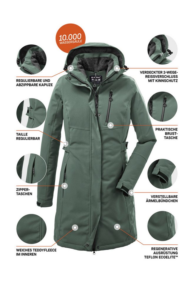 Killtec Parka KOW 165 WMN PRK Wasser- und winddichter Parka mit Teddyfleece und abnehmbarer Kapuze – Bild 5 von 5