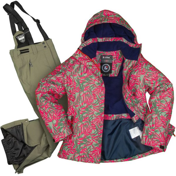 Killtec Skianzug Mädchen Skijacke hellgrün pink gemustert + Skihose hellgrün, verschweißte Nähte
