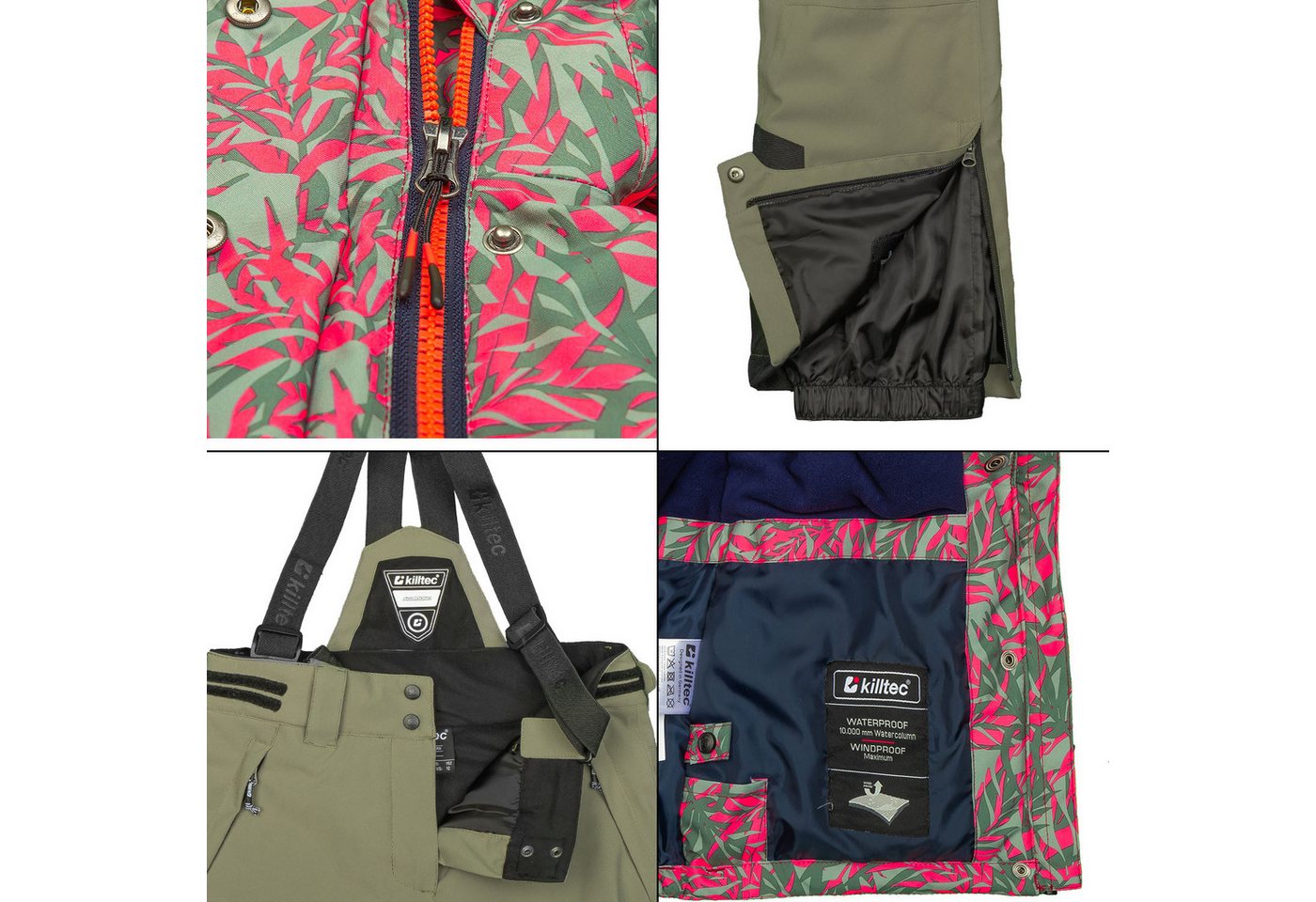 Killtec Skianzug Mädchen Skijacke hellgrün pink gemustert + Skihose hellgrün, verschweißte Nähte – Bild 3 von 5