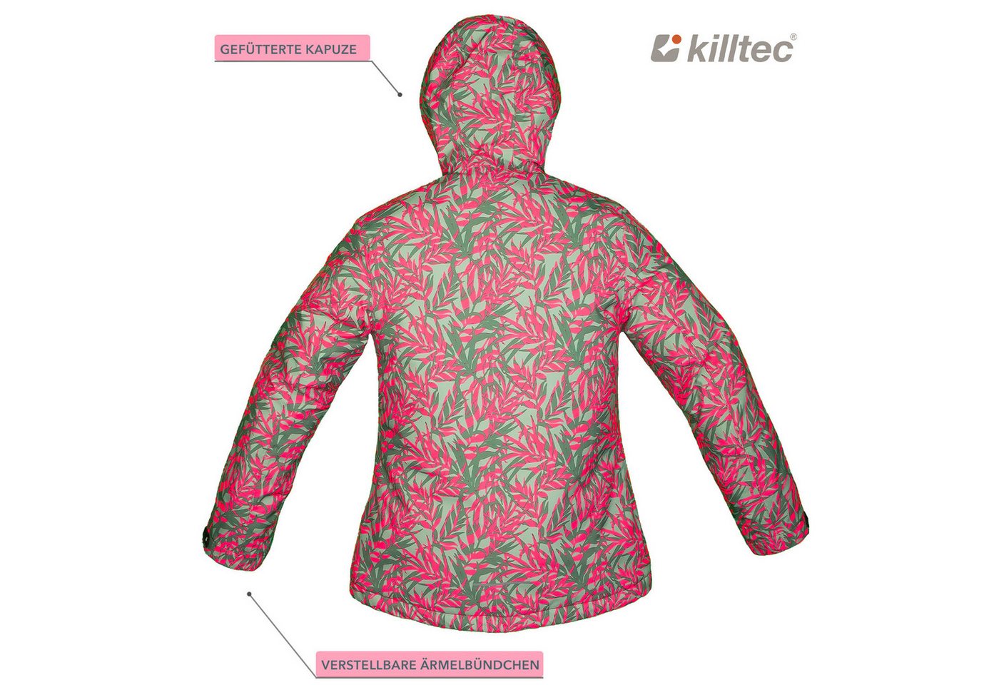 Killtec Skianzug Mädchen Skijacke hellgrün pink gemustert + Skihose hellgrün, verschweißte Nähte – Bild 4 von 5
