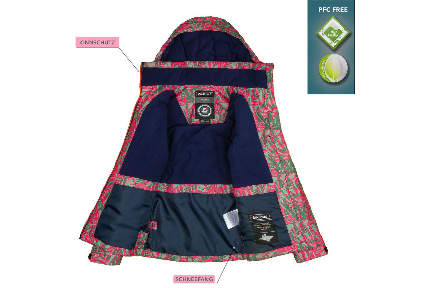 Killtec Skianzug Mädchen Skijacke hellgrün pink gemustert + Skihose hellgrün, verschweißte Nähte – Bild 5 von 5