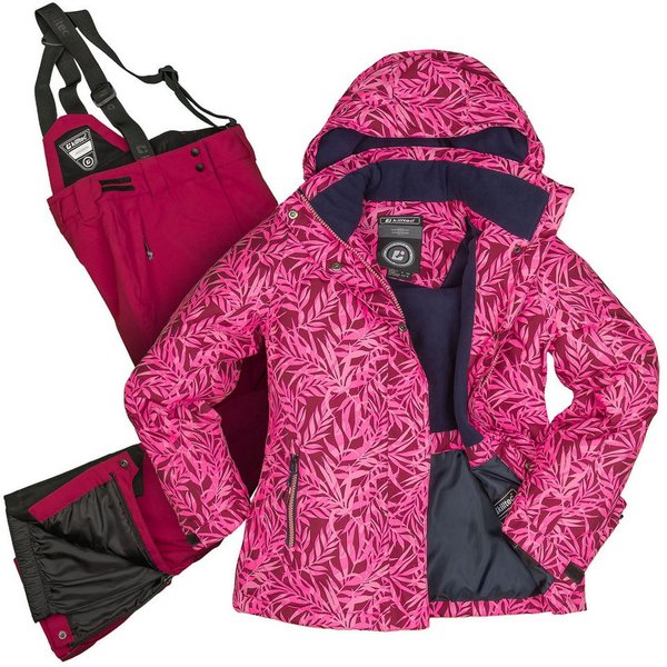Killtec Skianzug Mädchen Skijacke pink gemustert + Skihose bordeaux, verschweißte Nähte