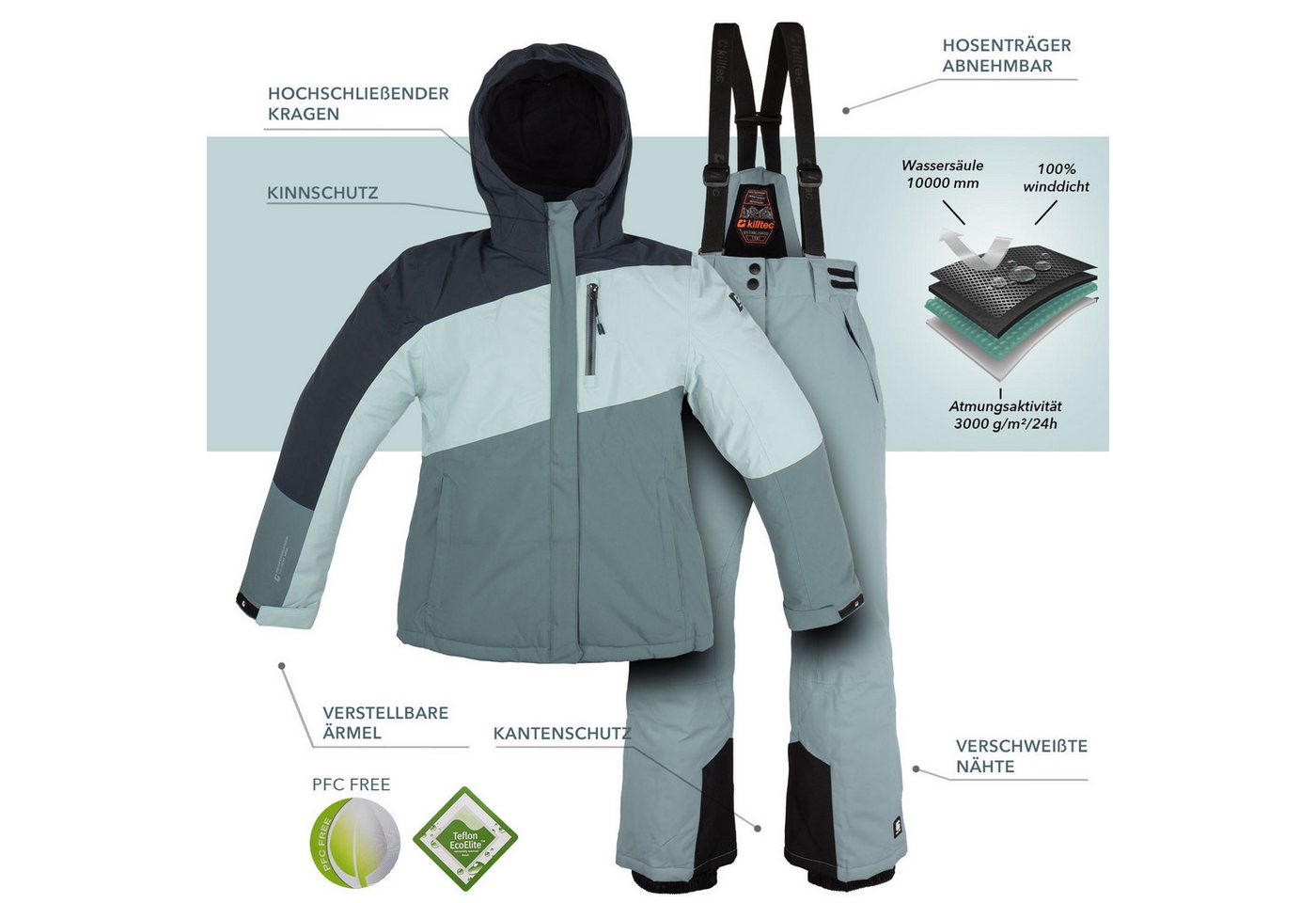 Killtec Skianzug Mädchen Skijacke + Skihose, atmungsaktiv - wasserdicht - mit Schneefang – Bild 2 von 5