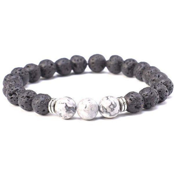 Kim Johanson Armband Chakra, mit Jaspi Perlen und Lavasteinen, Naturstein, elastisch, Geschenk
