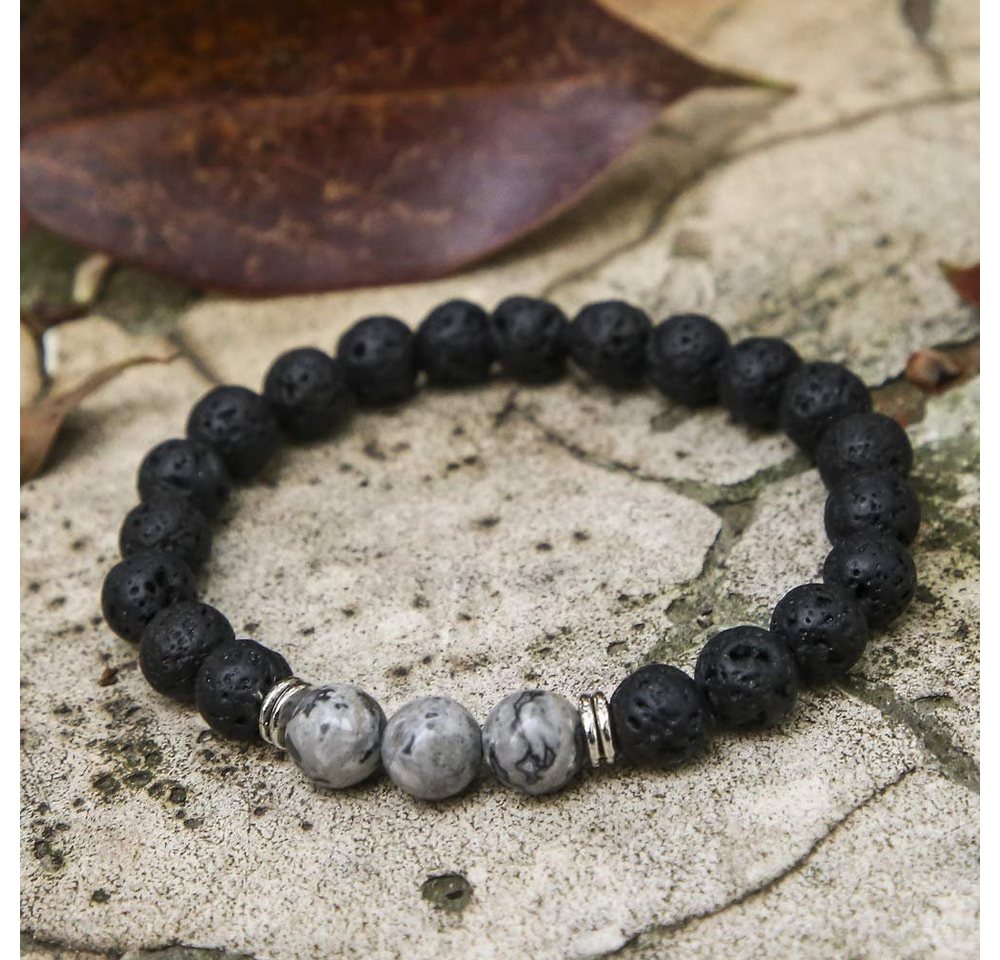 Kim Johanson Armband Chakra, mit Jaspi Perlen und Lavasteinen, Naturstein, elastisch, Geschenk – Bild 3 von 5
