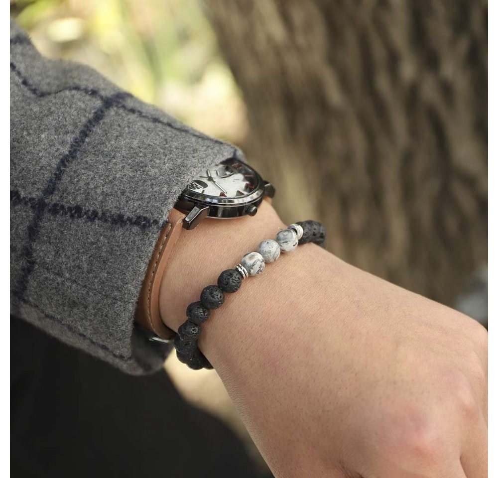 Kim Johanson Armband Chakra, mit Jaspi Perlen und Lavasteinen, Naturstein, elastisch, Geschenk – Bild 4 von 5