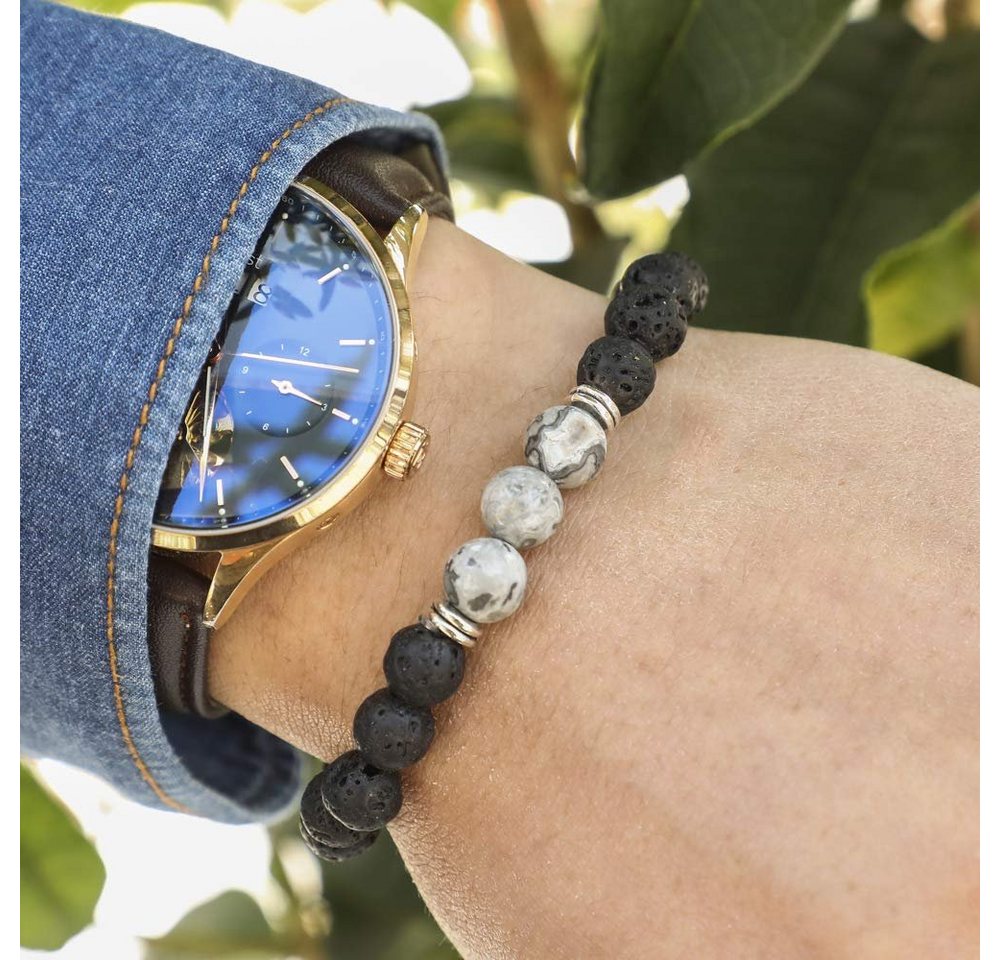 Kim Johanson Armband Chakra, mit Jaspi Perlen und Lavasteinen, Naturstein, elastisch, Geschenk – Bild 5 von 5