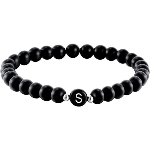 Kim Johanson Armband Onyx mit Buchstaben, personalisiert, elastisch, Geschenk