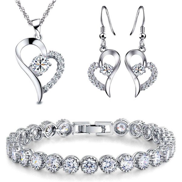 Kim Johanson Schmuckset Herz Silber (Set, 4-tlg), mit Halskette, Ohrringe und Armband