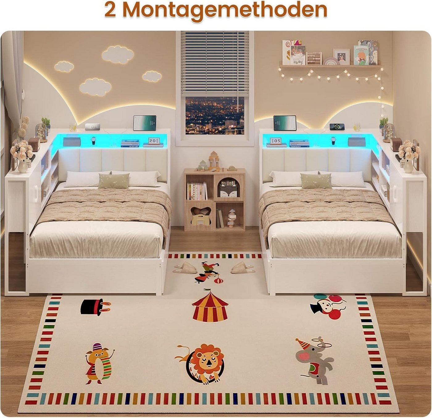 KIMENICH Polsterbett Jugendbett, Schlafsofa mit LED-Beleuchtung und USB-Ladestation (1-tlg., Ohne Matratze), Jugendbett Polsterbett mit Lattenrost aus Metall, 9 – Bild 4 von 5