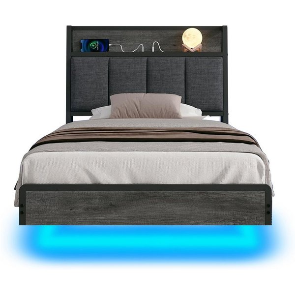 KIMENICH Polsterbett mit USB Ladefunktion und LED-Beleuchtung, Schwebender visueller Effekt (1-tlg., Ohne Matratze), Jugendbett Bettgestell 90x200cm
