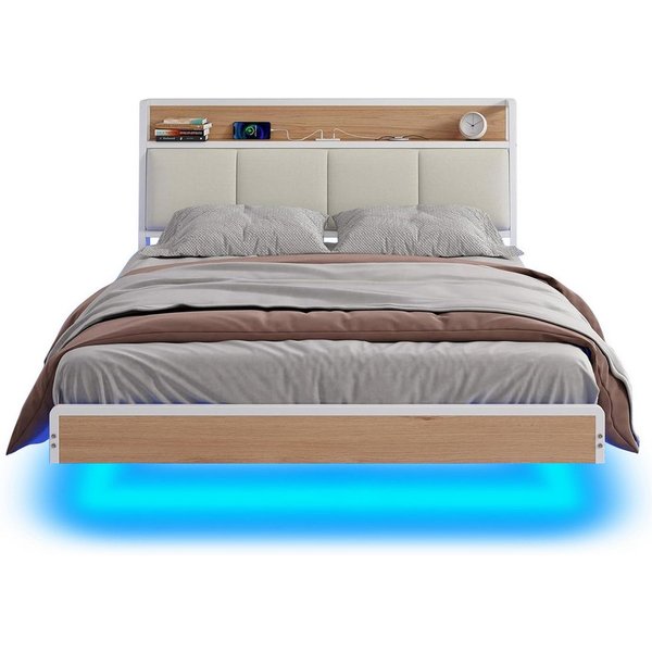 KIMENICH Polsterbett mit USB Ladefunktion und LED-Beleuchtung, Schwebender visueller Effekt (1-tlg., Ohne Matratze), Jugendbett Bettgestell 140x200cm