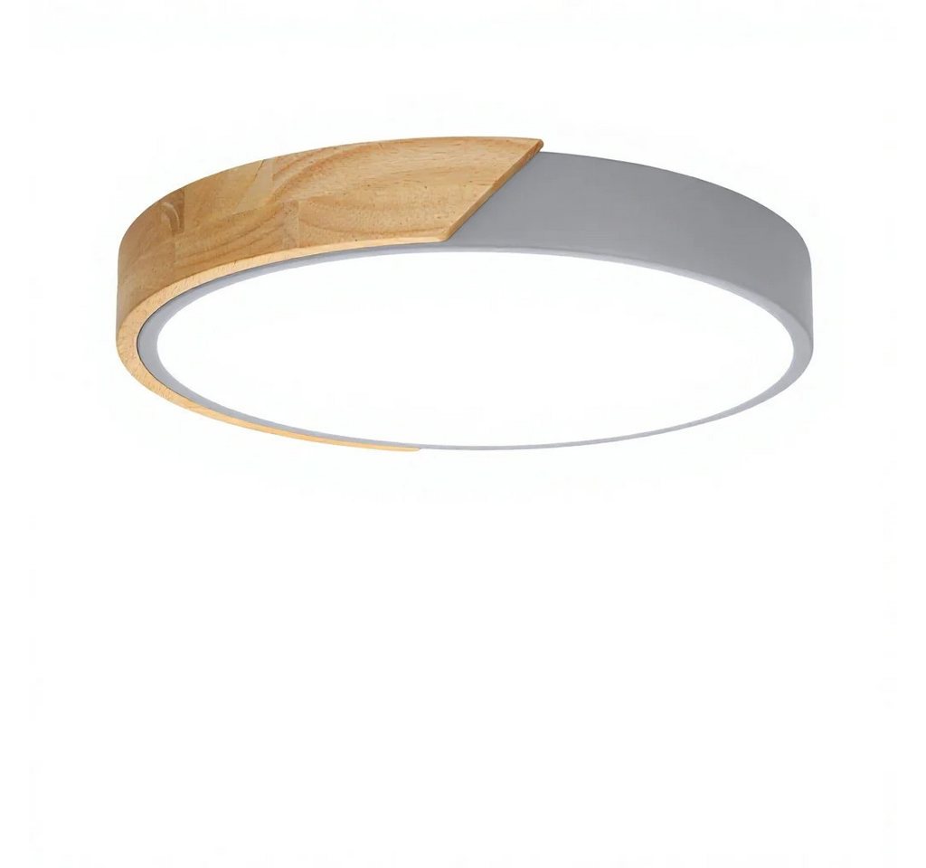 Kimjo Deckenleuchte runde LED-Deckenlampe, Ø30cm ultradünn für alle Wohnräume, LED fest integriert, kaltweiß, LED-Panel mit Holzoptik & grauem Rahmen, 24 W, 600 – Bild 3 von 5