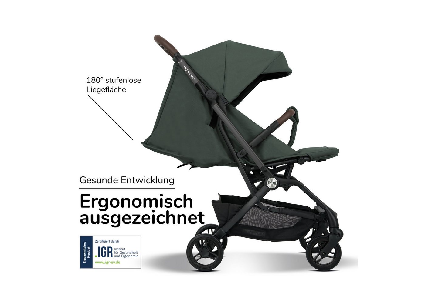 my junior Kinder-Buggy my junior® PICO² Sage Green, bis 22kg, Einhand AutoFold, Getränkehalter, Transporttasche – Bild 3 von 5