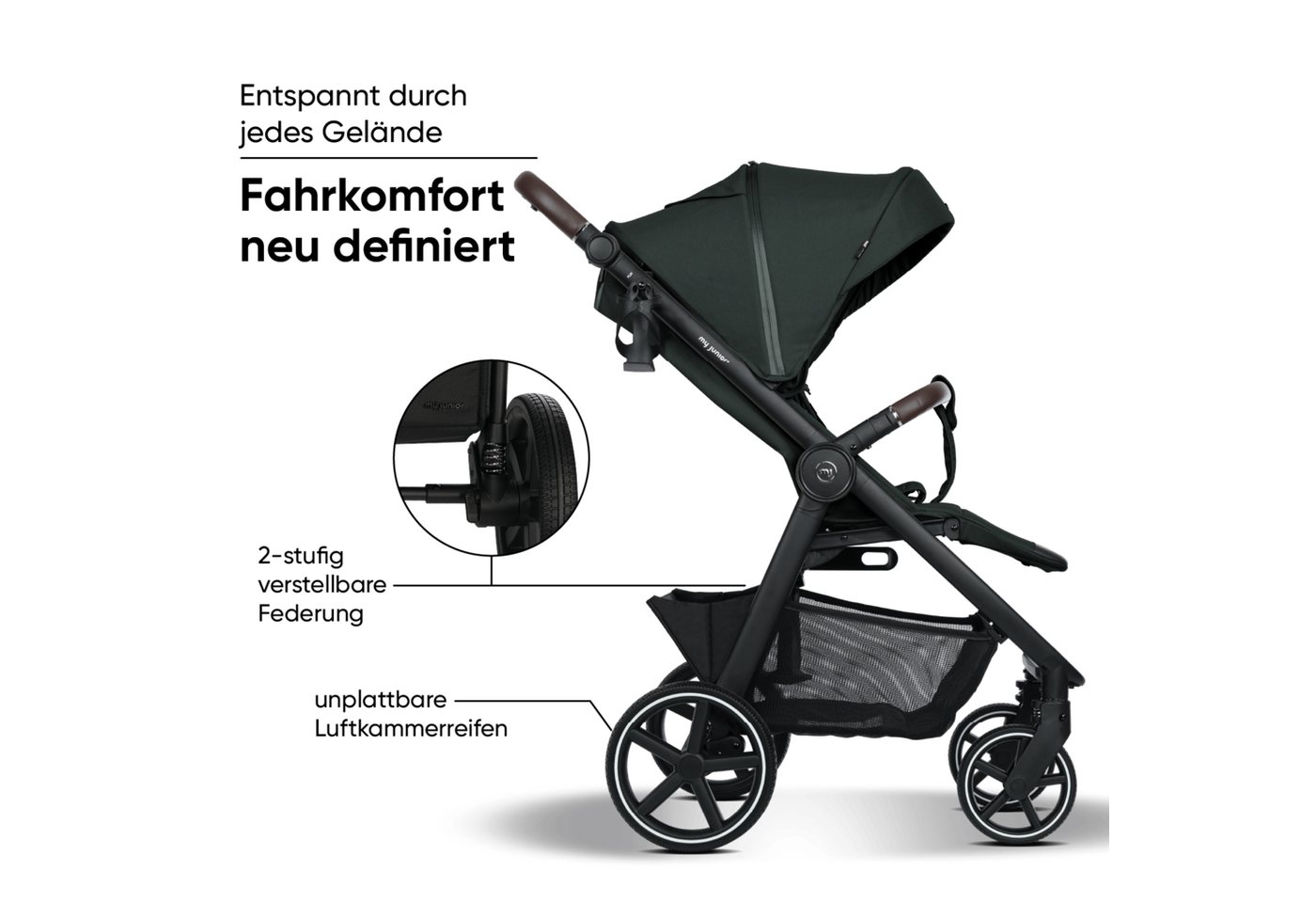 my junior Kinder-Buggy my junior® PLIA² Pine Forest, (3-tlg), großer Komfortbuggy mit Luftkammerreifen – Bild 3 von 5
