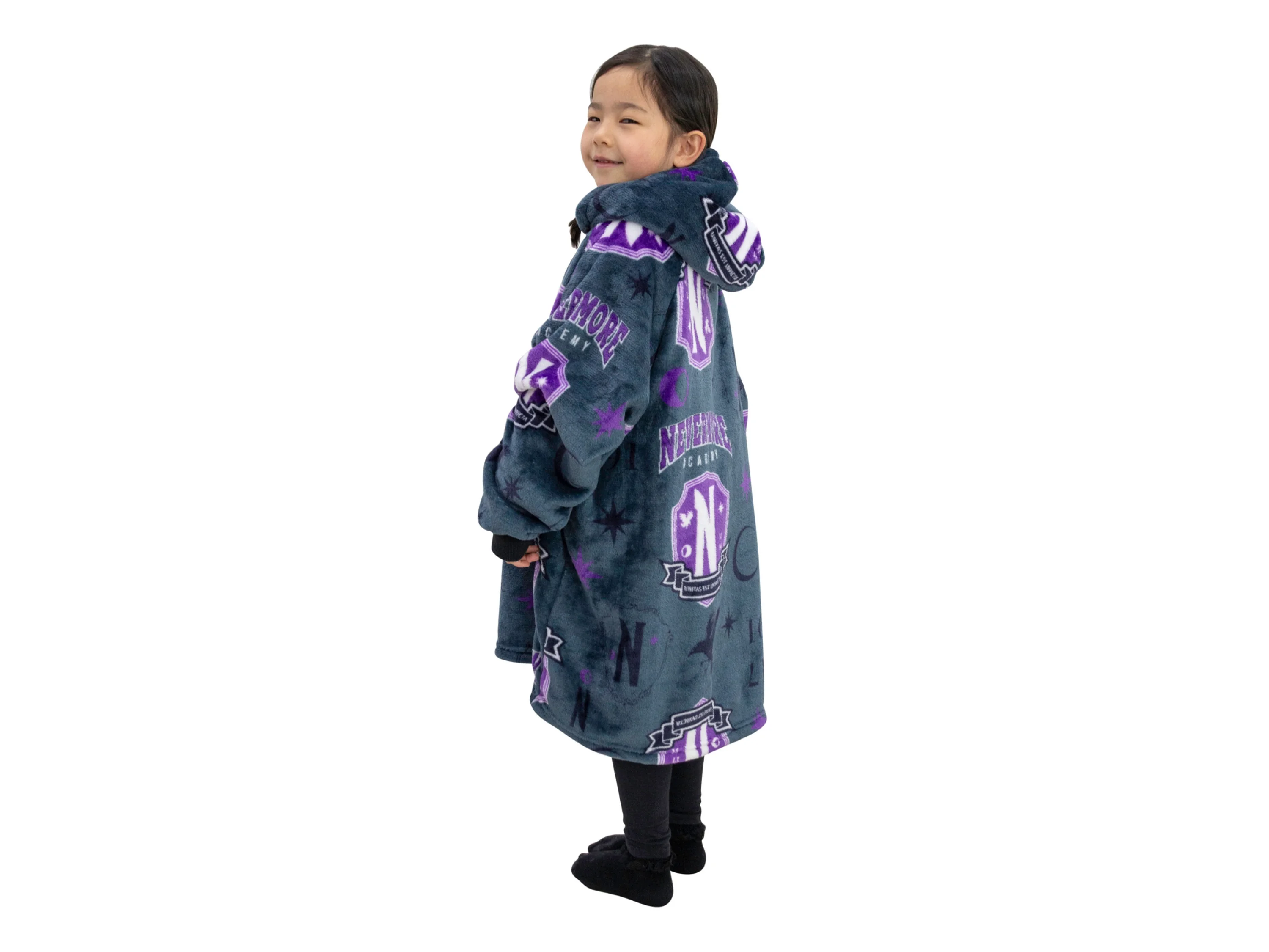 Kinder Hugzee Hoodie Decke Lizenz Wednesday (Grau) – Bild 2 von 4
