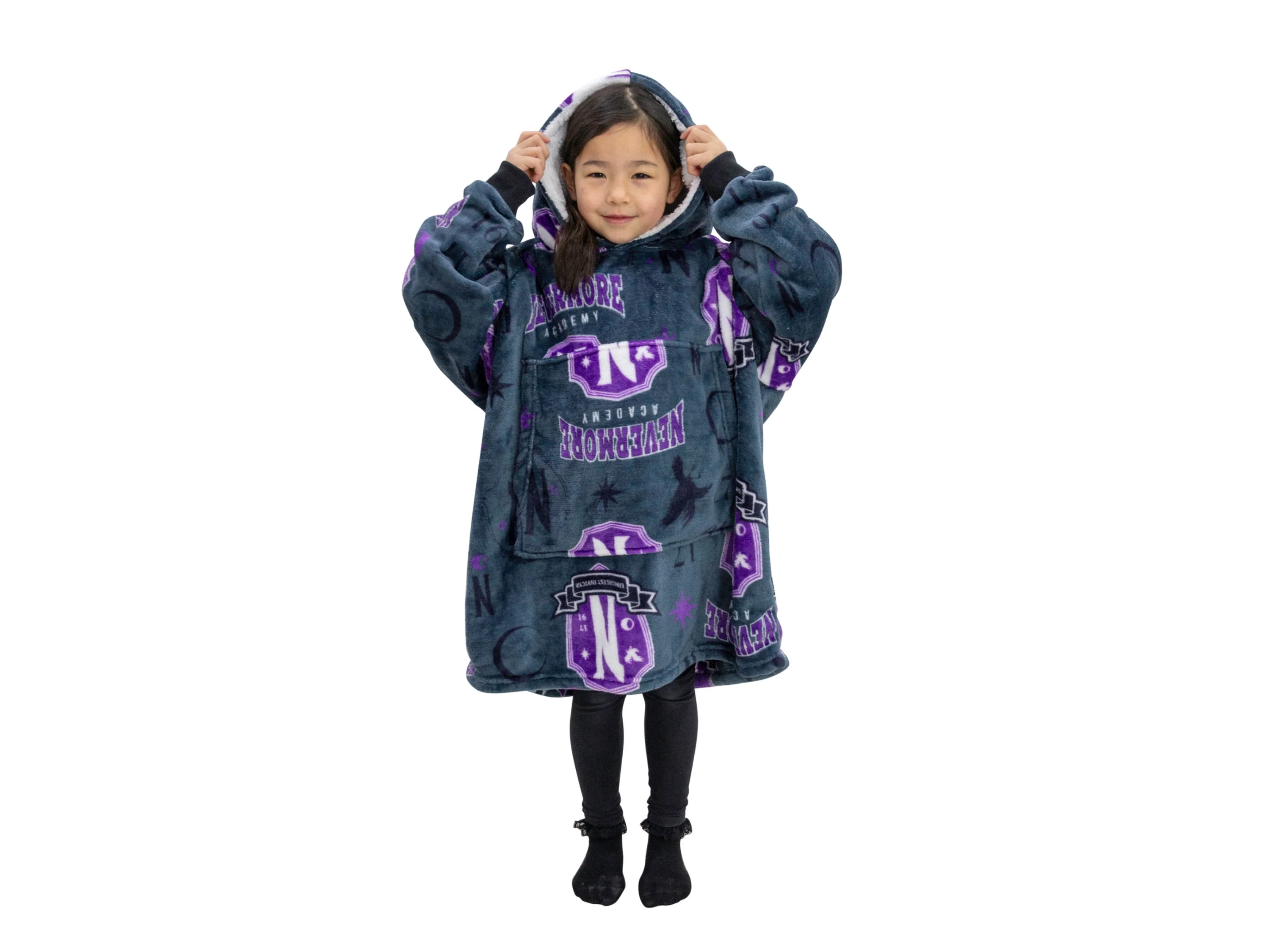 Kinder Hugzee Hoodie Decke Lizenz Wednesday (Grau) – Bild 4 von 4