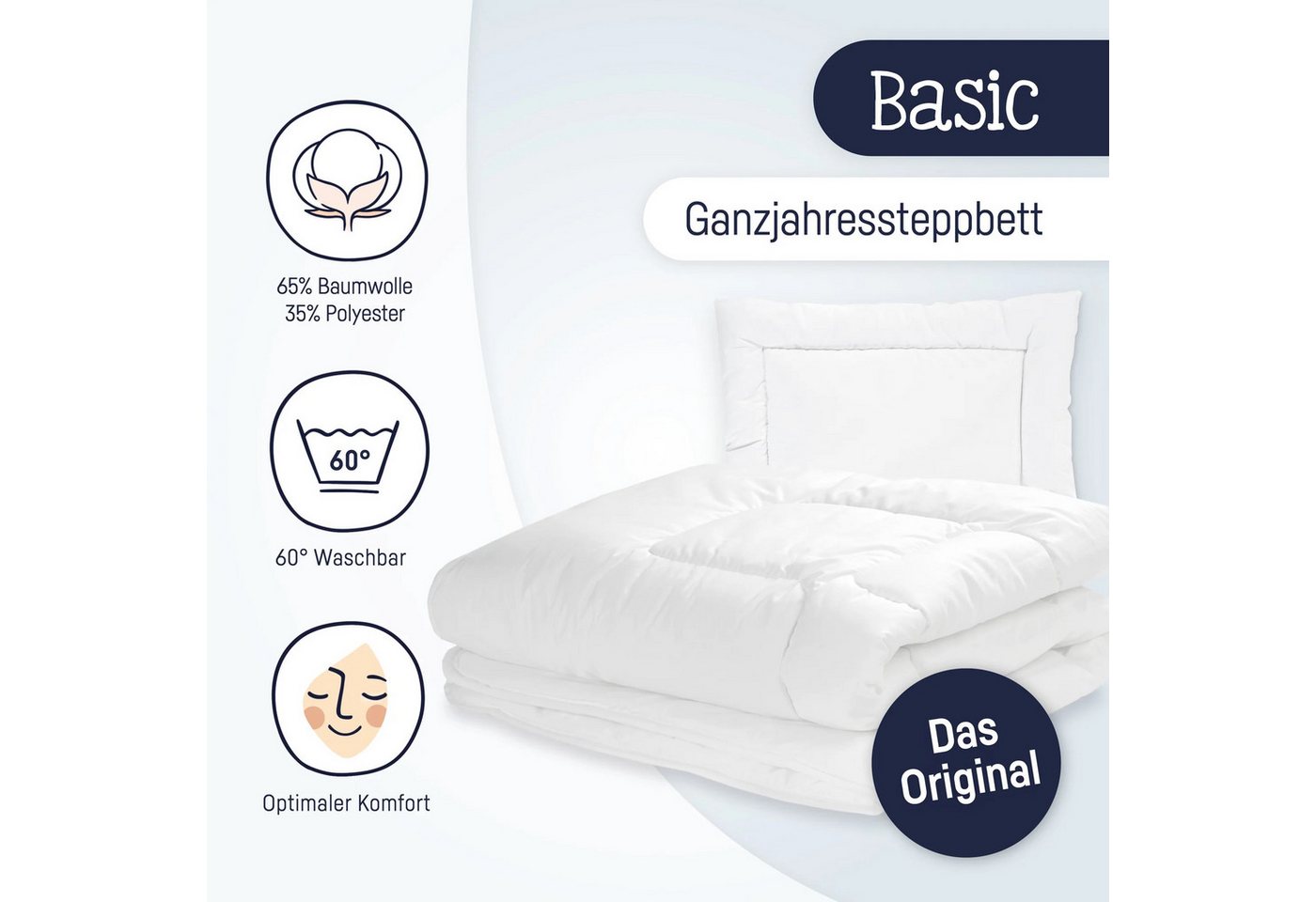 Julius Zöllner Kinderbettdecke + Microfaserkissen Julius Zöllner Basic Baby Ganzjahres-Set Decke 100x135 + Kissen 40x60, Füllung: 100% Polyester, Bezug: 65% Pol – Bild 3 von 3
