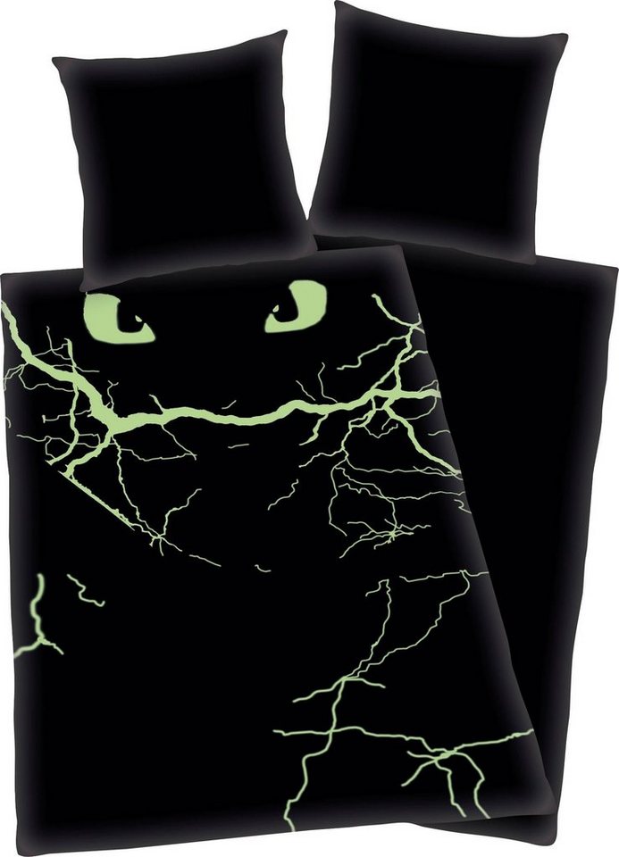Kinderbettwäsche Dragons Abenteuer, Renforcé, 2 teilig, mit Glow in the Dark Effekt – Bild 2 von 3