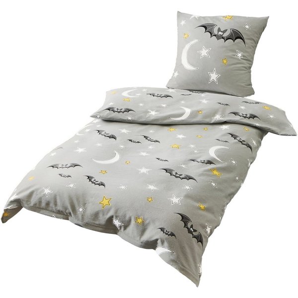 JACK Kinderbettwäsche JACK by Bierbaum Kinder Biber Fledermaus Bettwäsche 2 tlg. 135x200cm, Biber, 2 teilig, Kinderbettwäsche mit tollem Motiv, Sterne, Mond, Gr